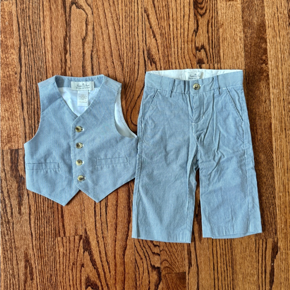 Janie & Jack Blue Striped Oxford Vest & Pants - Special Occasions - Size 6-12 mo